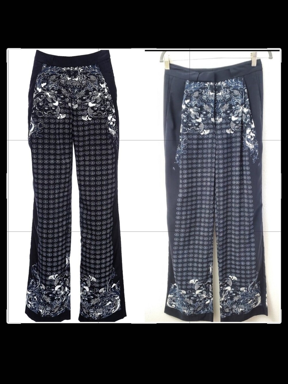 H&M Printed Navy AOP Wide-Leg Palazzo Pants Size 4